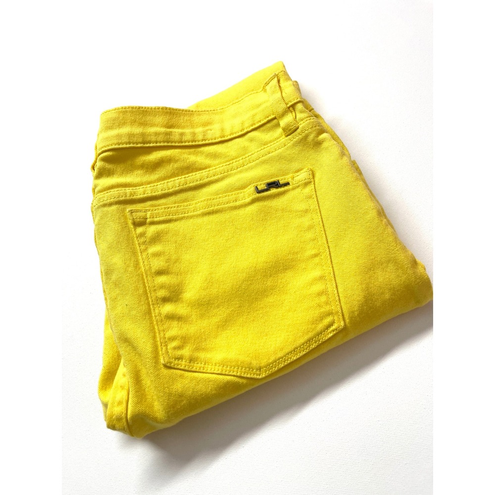 Lauren Ralph Lauren Women Yellow Straight Leg Jeans Size 8 Mid Rise LRL Logo 281